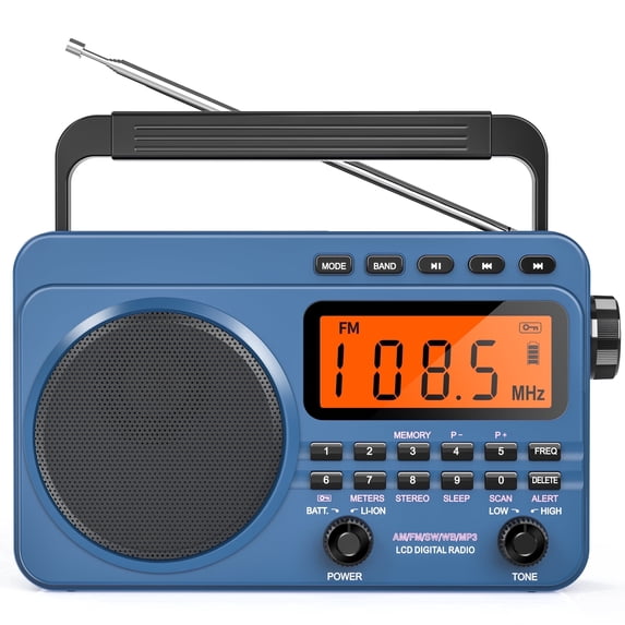 Greadio Portable AM FM Weather Radio, 4000mAh Rechargeable Battery ...