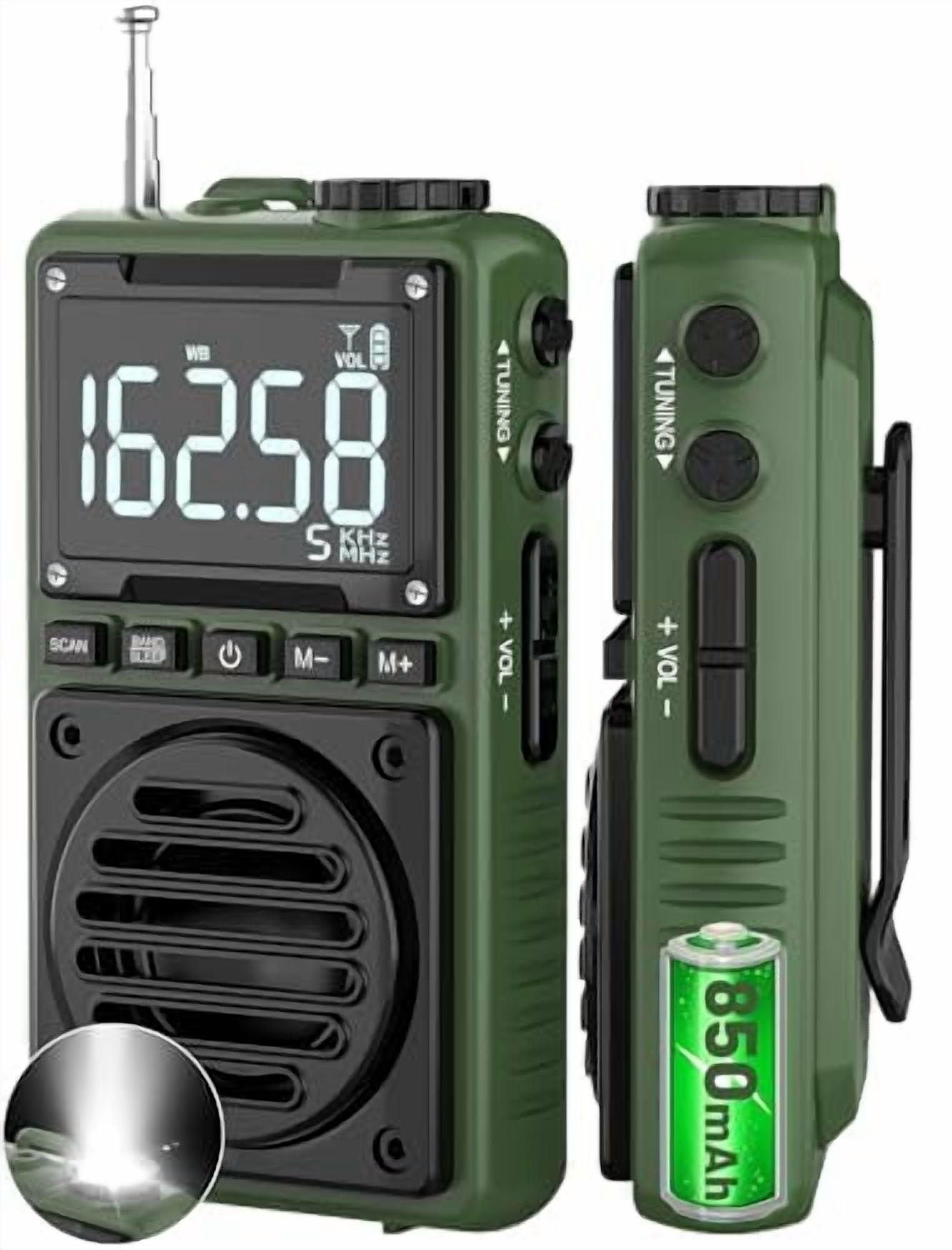 Greadio Digital Weather Band Radio with Flashlight,850mAh Rechargeable AM FM Portable Radio with Clip, Pocket Radio with Best Reception, SOS Alarm,Sleep Timer for Jogging,Outdoor