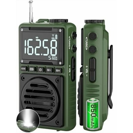 Greadio Digital Weather Band Radio with Flashlight,850mAh Rechargeable AM FM Portable Radio with Clip, Pocket Radio with Best Reception, SOS Alarm,Sleep Timer for Jogging,Outdoor