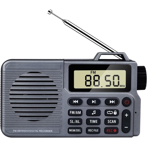 Portable AM/FM Radio with Bluetooth Speaker, Recording, Alarm Clock, and Long Battery Life | Compact Design for Home, Outdoor, and Travel