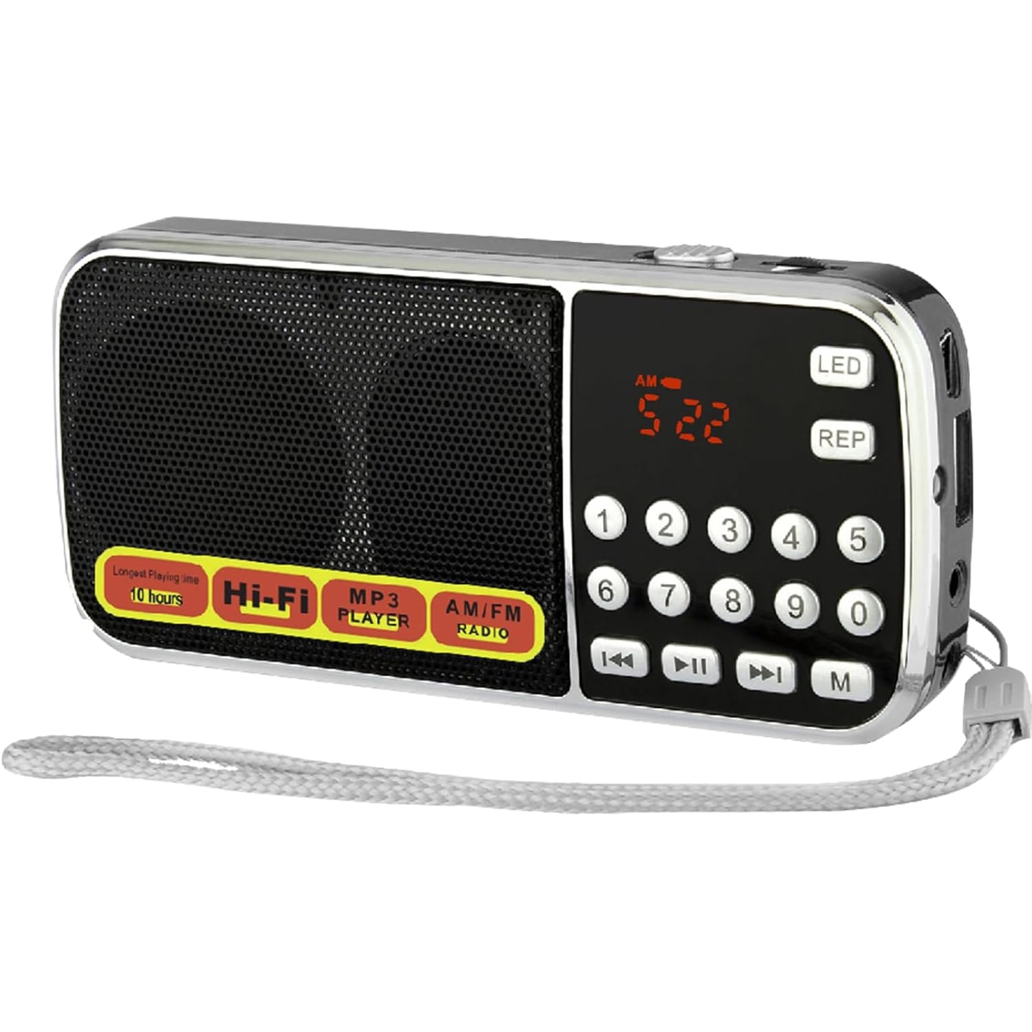Portable AM/FM Radio with MP3 Player, Flashlight & Rechargeable Battery - Hands-Free Strap for Emergency, Outdoor, Camping