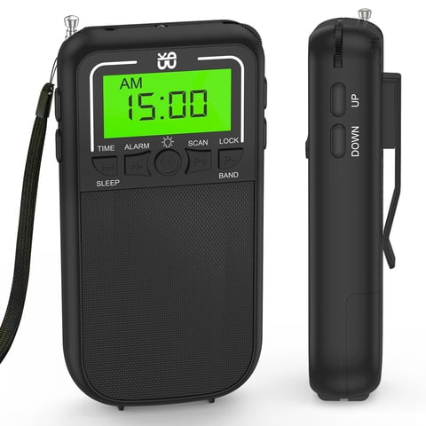 Portable Radio Digital AM FM Shortwave Radio with DSP Excellent Reception, Alarm Clock & Sleep Timer, Backlit LCD, Flashlight, Back Clip, Pocket Radio for Emergency Outdoor Home Use