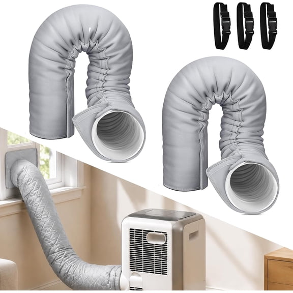 Portable Ac Hose Insulation Sleeve, 4-Layer Aluminum Foil Exhaust Duct Cover for 5 & 5.9 Inch Air Conditioner Hose, Adjustable Straps, Heat Shield Pipe Wrap for Room Rv Garage (Grey*2)