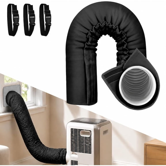 Portable Ac Hose Insulation Sleeve, 4-Layer Aluminum Foil Exhaust Duct Cover for 5 & 5.9 Inch Air Conditioner Hose, Adjustable Straps, Heat Shield Pipe Wrap for Room Rv Garage (Black)