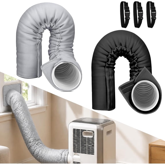 Portable Ac Hose Insulation Sleeve, 4-Layer Aluminum Foil Exhaust Duct Cover for 5 & 5.9 Inch Air Conditioner Hose, Adjustable Straps, Heat Shield Pipe Wrap for Room Rv Garage (Mix)