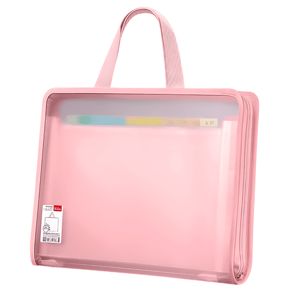 Portable Accordion File Organizer, Large Clear Plastic, Pink Zipper Closure, Fabric Handle, Magazines, Tracts, School Papers