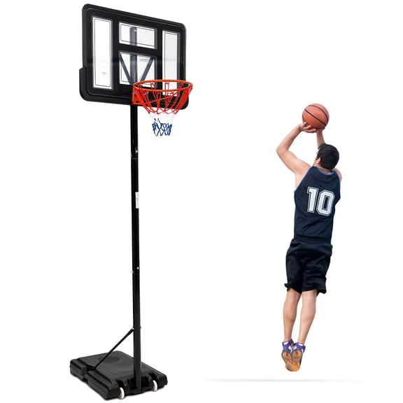 Portable Adjustable Basketball Hoop – 44 Inch Shatterproof Backboard – 5.2-10ft Height for Adults – Rust-Resistant Steel Frame – Stable Base & Wheels – Indoor/Outdoor Sports