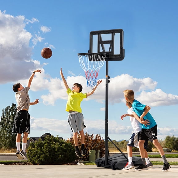 Portable Adjustable Basketball Hoop with Backboard, Movable Basketball Hoop with Wheels & Fillable Base, Height Adjustable Outdoor Basketball Stand for Kids Teenagers Backyard