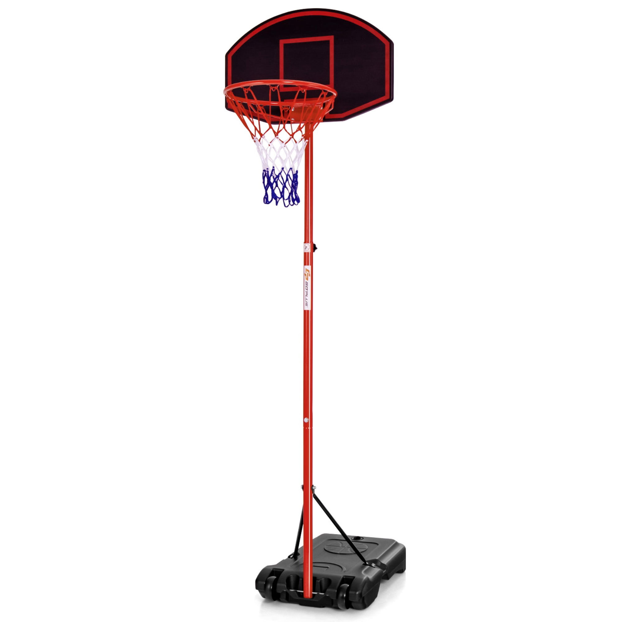 Portable Adjustable Basketball Hoop System with Wheels, Fillable Base, 5.5ft to 7.5ft Height Adjustable, Shatterproof HDPE Backboard, Black & Red Indoor Outdoor Basketball Stand