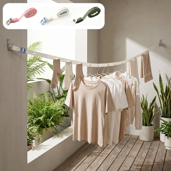 Portable Adjustable Clothesline, No Drill Clothes Hanger, Multi Hook System for Indoor Outdoor Use, Travel-Friendly Storage Solution, Roll-Up Design
