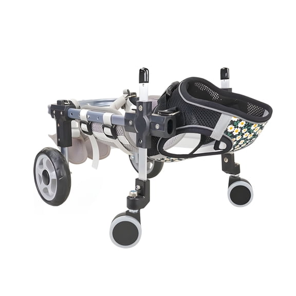 Portable Adjustable Dog Mobility Aid Feature Four Wheel for Secure Walking Balances Comfortable Support Experience