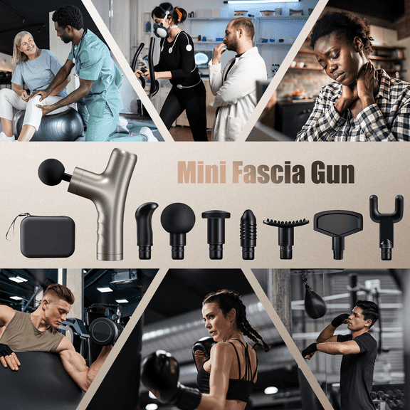 YDLW Massage Gun, Gray, 7 Massage Heads, Deep Tissue Percussion with Heat, 4 Speed Settings, Compact & Portable Design