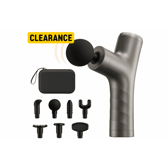 YDLW Massage Gun, Gray, 7 Massage Heads, Deep Tissue Percussion with Heat, 4 Speed Settings, Compact & Portable Design
