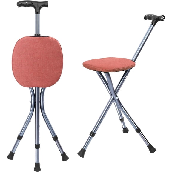 Portable Adjustable Folding Walking Cane with Seat and CushionCane seat for Seniors with Magnetic Massage Handle, Lightweight Walking Cane with LED LightSupports up to 330 Pounds