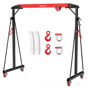 Portable Adjustable Gantry Crane, 1 Ton/2200 lb Heavy-Duty Steel I-Beam A-Frame Hoist, 97-141 in Height 12 Positions, Manual Trolley, Hook & strap Strap - 1t with accessories black + red