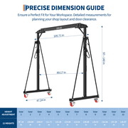 Portable Adjustable Gantry Crane, 1 Ton/2200 lb Heavy-Duty Steel I-Beam A-Frame Hoist, 97-141 in Height 12 Positions, Triangle Base - 1t black