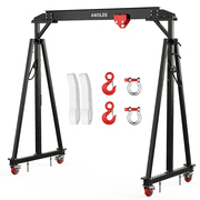 Portable Adjustable Gantry Crane, 2 Ton/4400 lb Heavy-Duty Steel I-Beam A-Frame Hoist, 97-141 in Height 12 Positions, Manual Trolley, Hook & strap Strap - 2t with accessories, black
