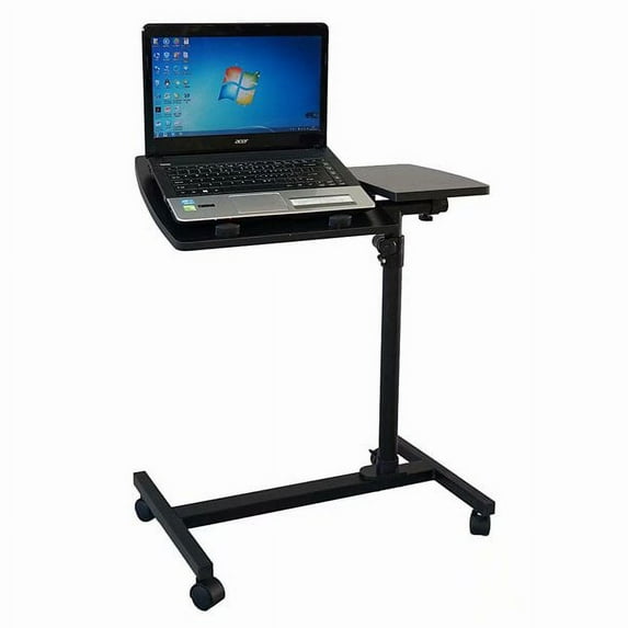 Portable Adjustable Height 360° Swivel Laptop Desk PC Computer Mobile Notebook Laptop Stand Rolling Table Desk Cart Tiltable with Wheels Casters & Mouse Pad Table