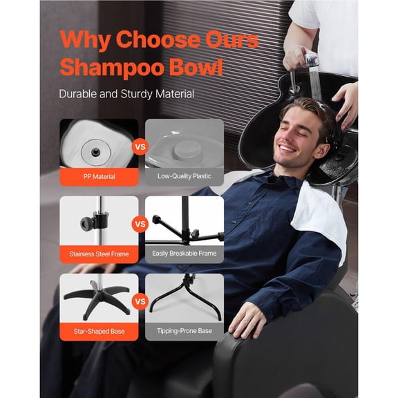 Portable Adjustable Height Angle Shampoo Basin with Drain Hose Shower Head for Salon Spa Home Use Black
