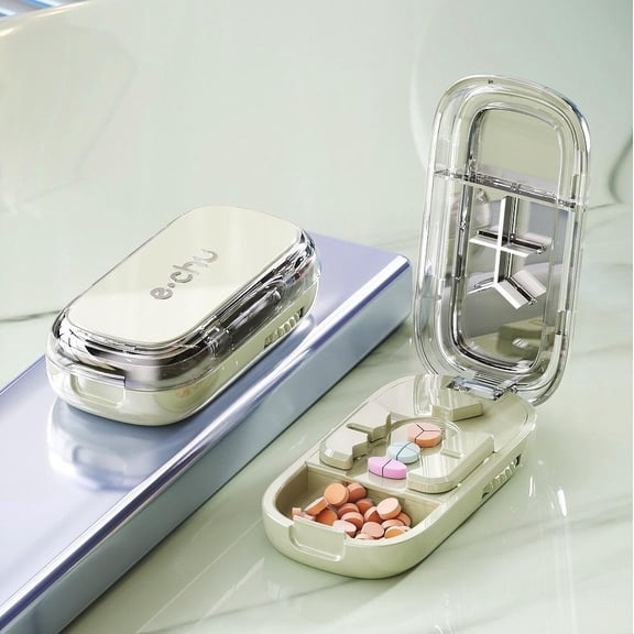 Portable Adjustable Pill Cutter Splitter for Halves/Thirds/Quarters, Stainless Steel with Centering Guide for Accurate Alignment of Small & Tiny Pills