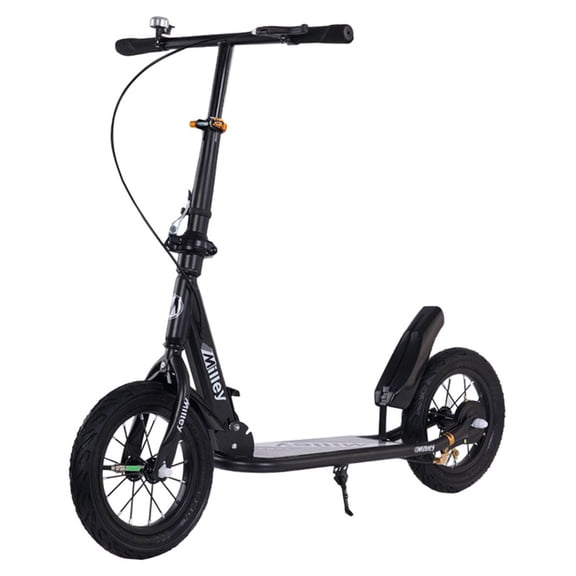 Portable Adult Scooter with Shock Absorption and 12" Air-Filled Tires, Foldable Frame for Commuting and Urban Travel, Black Model