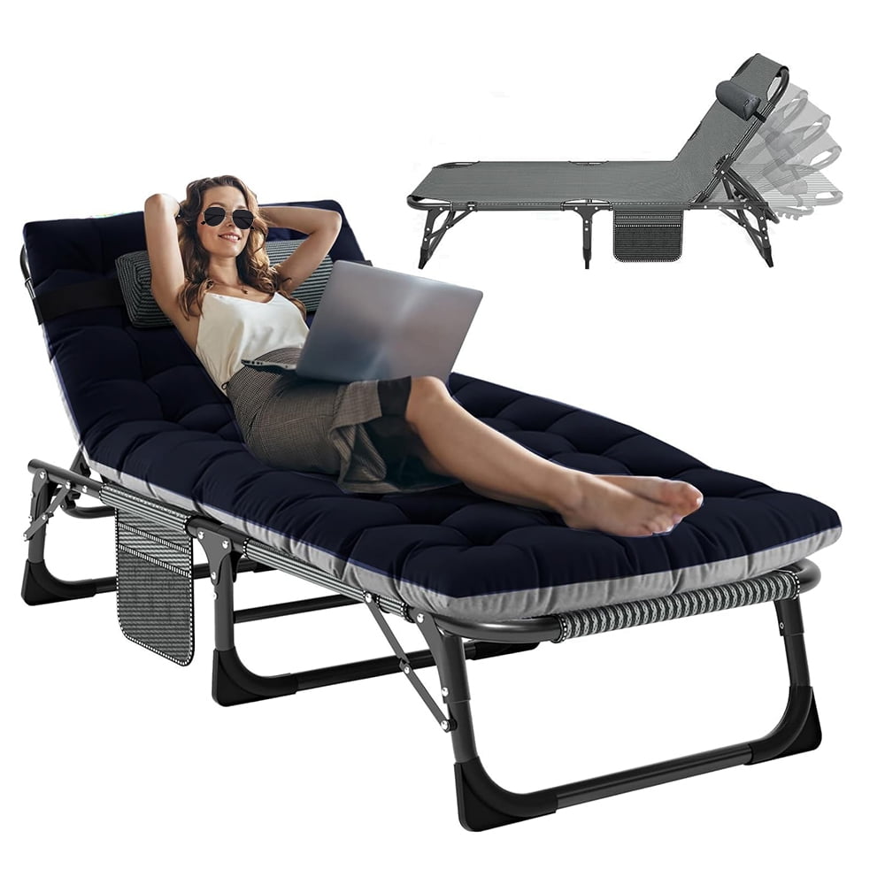 Folding Camping Bed Cot, Portable Adults Sleeping Cots, Chaise Lounges Cots for Adults, Heavy People, Easy Storage Portable Beds, 500lb Loading, Black