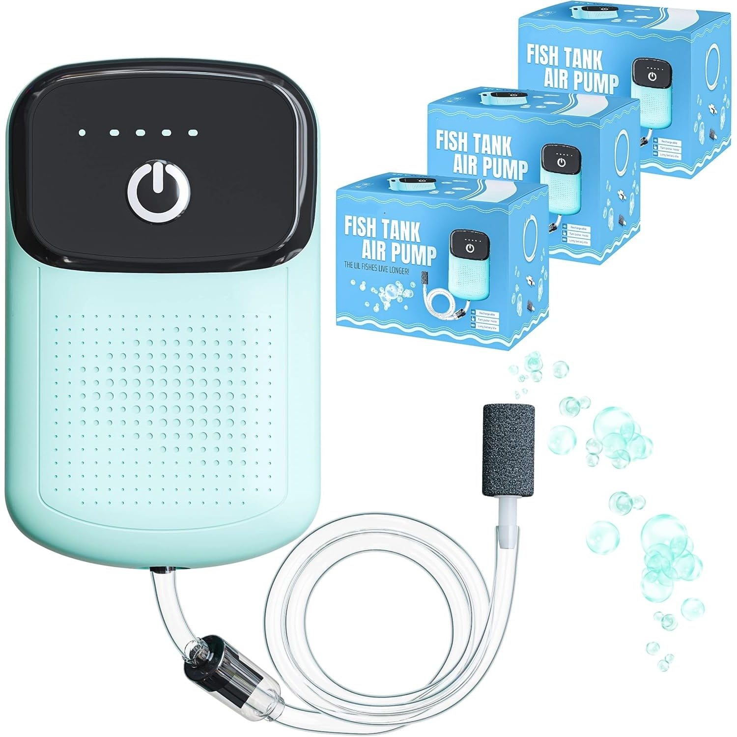 Portable Aerator for Fish,USB Rechargeable Live Bait Aerator 18–32H Battery, Keeps Bait Alive Anywhere, Quiet Aquarium Water Pump for Buckets, Coolers, Aquariums, Salt & Freshwater