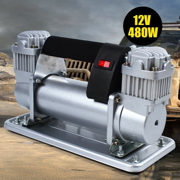 Portable Air Compressor Pump, Tire Inflator, Heavy Duty Double Cylinder 12V Tire Pump for SUVs, ATVs, Trucks, Vans, RVs, Trailers, Minivans