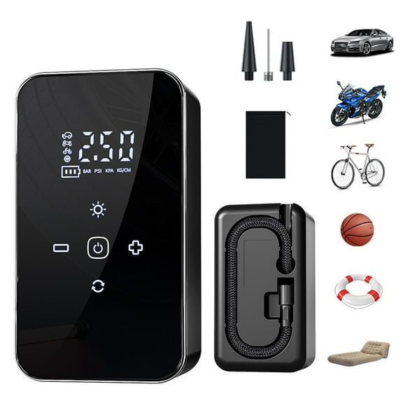 Portable Air Compressor Tire Inflator with Digital Pressure Gauge, LED Lights & Auto Shut-Off Function, Cordless Tire Air Pump with 12V DC Car Plug for Car, Motorcycle, Bicycle, Ball
