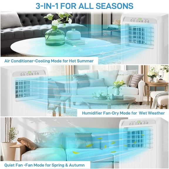 Portable Air Conditioner 10000 BTU, 4-in-1 AC Unit with Cooling, Dehumidifier, Fan & Sleep Mode, Ultra Quiet with Remote Control and 24H Timer, Window Kit Included for Bedroom, Office, Dorm