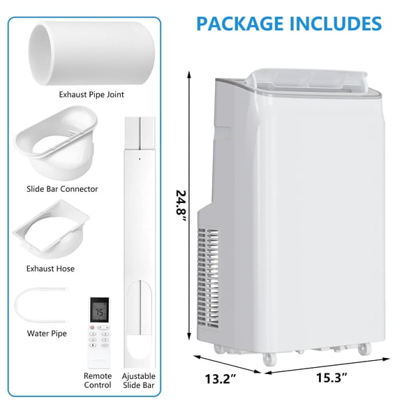 Portable Air Conditioner 14000 BTU, 3-In-1 Cooling/Fan/Dehumidifier AC for 750 Sq.Ft Rooms, 45dB Ultra-Quiet Sleep Mode, Remote Control, 24H Timer, Auto Swing for Bedroom, Office, Living Spaces