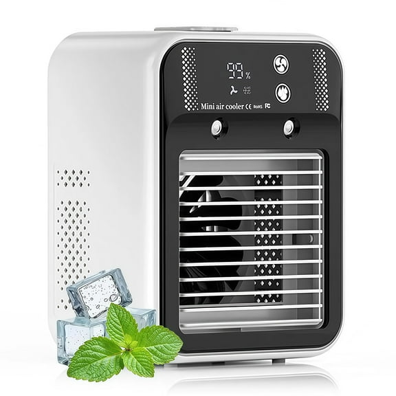 Portable Air Conditioner 2/4H Timer 3 Speeds Quiet Intelligent Digital Display, For Home Bedroom Office Outdoor Use, Rechargeable Wireless Large 500Ml Water Reservoir Energy