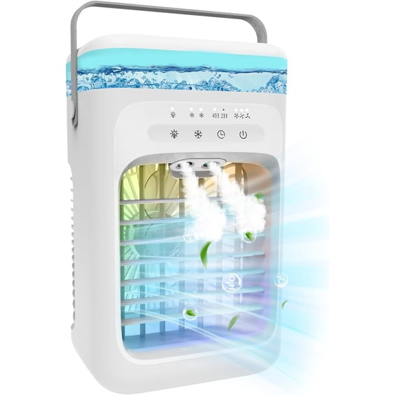 Portable Air Conditioner, 2025 Upgrade Evaporative Mini Portable AC Unit with 3 Adjustable Speed 2-4H Timer & 7-Color LED, Compact Cooling Fan for Bedroom, , Office, Small Rooms