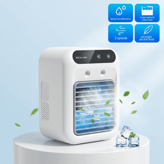 Portable Personal Air Cooler Fan with Mist Spray, USB Rechargeable Desktop Evaporative Cooler with 2 Speeds for Bedroom, Office & Home, White