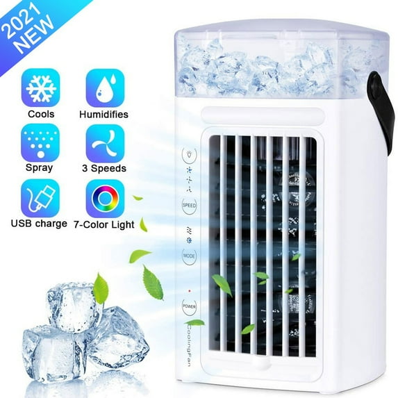RnemiTe-amo Mini Portable Air Conditioner with 3 Speeds with Quiet Desk Fan, Humidifier Misting Fan, Small Air Conditioner 3 Speeds AND LED Light