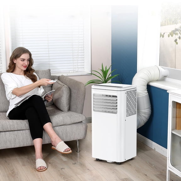 Portable Air Conditioner 8,000 BTU Cools 350 Sq. Ft., 4-in-1 AC Unit with Dehumidifier & Fan, Quiet Sleep Mode, Remote Control, Easy Mobility for Home Office RV