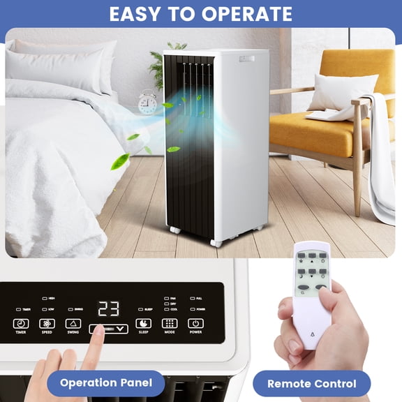Portable Air Conditioner 8000 BTU, 3-in-1 AC Unit with Cooling, Dehumidifier & Fan, Quiet Operation with Remote Control and 24H Timer, Window Kit Included for Rooms up to 350 Sq.Ft.