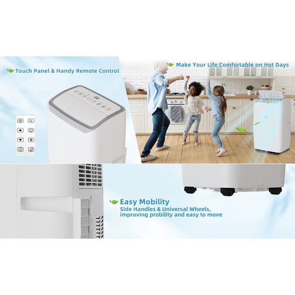 Portable Air Conditioner, AC Unit 14000 BTU 3-in-1 Cooling Dehumidifier Fan - 24H Timer, Sleep Mode, Auto Swing, Remote for 750 Sq.Ft