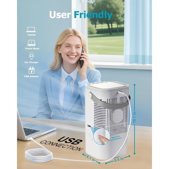 Portable Air Conditioner AC Unit: Quiet Mini Evaporative Cooler with Timer & LED Light for Bedroom, Office, Car
