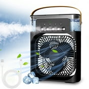 Portable Air Conditioner Fan, BRC 3-IN-1 Personal Air Cooler, 3 Speeds, 7-Color Night Light, USB Powered Cooling Fan, Mini Evaporative Air Cooler for Room Desk Car, Black