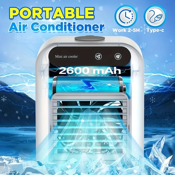 Portable Air Conditioner For Camping, 3H Battery Cooling Fans Humidifier For Car, 500ml Tank Evaporative Air Cooler, Personal Air Conditioner For Room, Office, Bedroom, Desk, House, Tents