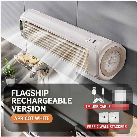 Portable Air Conditioner Cooling Fan, Rechargeable, Drill-Free Wall Mounting, LED Screen,2026 Upgrade Quiet USB Desktop Air for Kitchens Home Office, Almond White