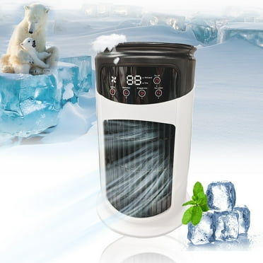 Portable Air Conditioner Fan, Portable AC Personal Mini Air Cooler 6 Speed Desk Air Cooling Fan 7 Colors LED Light with Timing Function , White