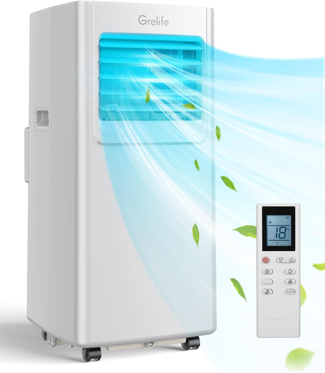 Portable Air Conditioner,Grelife 8000BTU 4-in-1 AC Unit with Fan, and Dehumidifier for Up to 350 sq. ft. Featuring Smart/Sleep Modes, LED Display,Remote Control,Ultra-Quiet at 48dB,24-Hour Timer