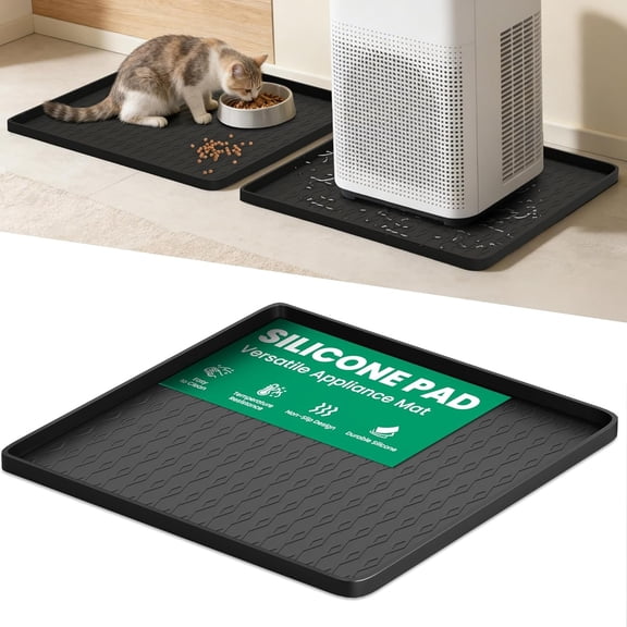 Portable Air Conditioner  Mat: 24''x24''x0.7''  Portable AC Drip Pan - Non-Slip Soft Drip Tray with Raised  - Ideal for Ice Maker Mini Fridges & Electrical Appliances - Black