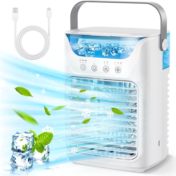 Portable Individual Air Conditioner, Tabletop Mini AC, Air Cooling Fan, 3 in 1 Evaporative Personal Air Cooler with 3 Speeds, 2 Mist Spray, 6h Timer, 24oz Removable Water Tank for Bedroom Office