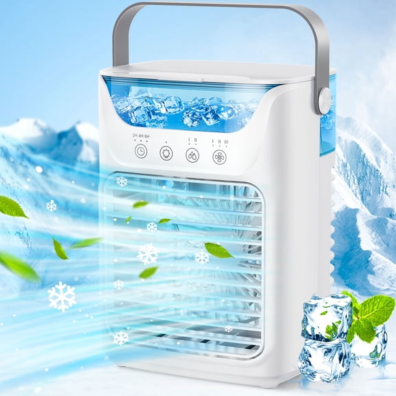 Portable Air Conditioner, Mini Evaporative Air Cooler with 3 Speeds 2 Cool Mist, Small Air Conditioners with Timer, 2 Humidification Capacity 700ml, 2-6 H Timing, Room, Home, Office