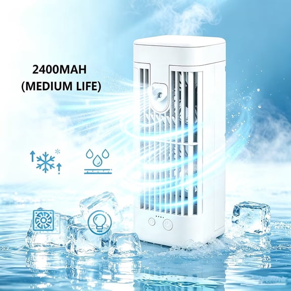 Portable Air Conditioner, Mist Rechargeable Desk Top Fan, Quiet Small Portable Ac Unit for Room, Car, Bedroom, Office, Outdoor（1200mAh/2400mAh/3600mAh）