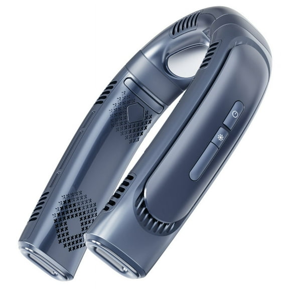 Portable Air Conditioner Neck Fan Semiconductor Cooling Bladeless Fan ,Rechargeable Hanging Personal Fan Blue