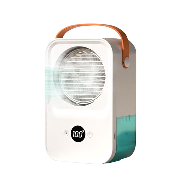 Portable Air Conditioner Quiet Desktop Fan 4-Speed Humidifying Cooler Digital Display Rechargeable Voice Control for Bedroom Office Camping